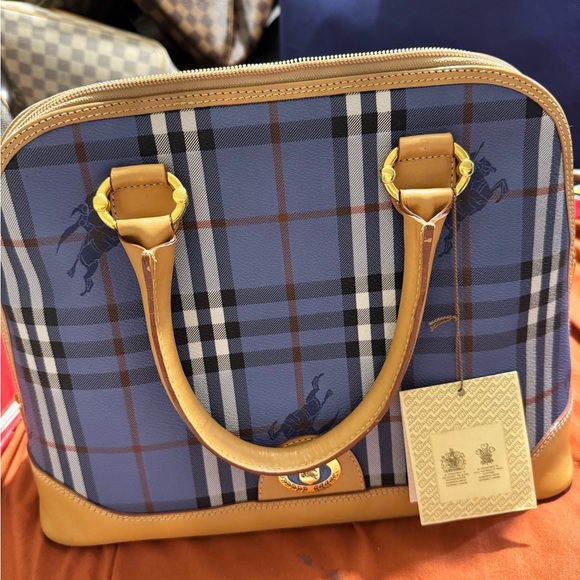Burberry Plaid Blue and Tan Handbag - Picture 1 of 11